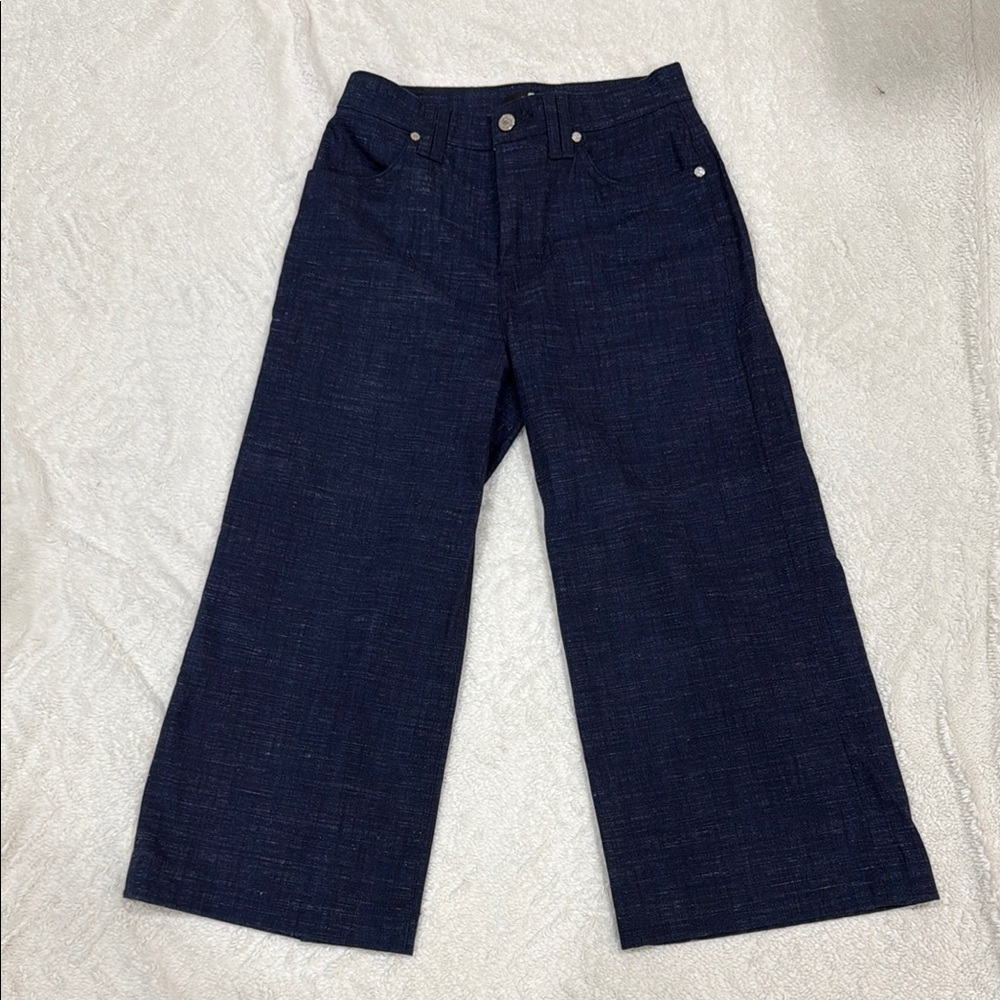 7 For All Mankind Blue Wide-Leg Cropped Jeans